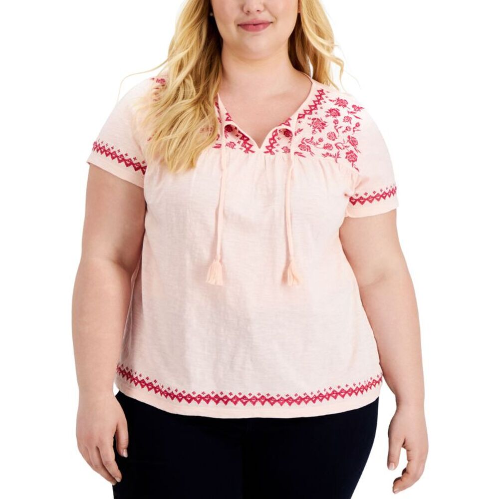 Style & Co Plus Size Embroidered Peasant Top